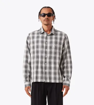 NonRestrictive Fit Cropped Stitched Plaid Shirt Vintage White/Black
