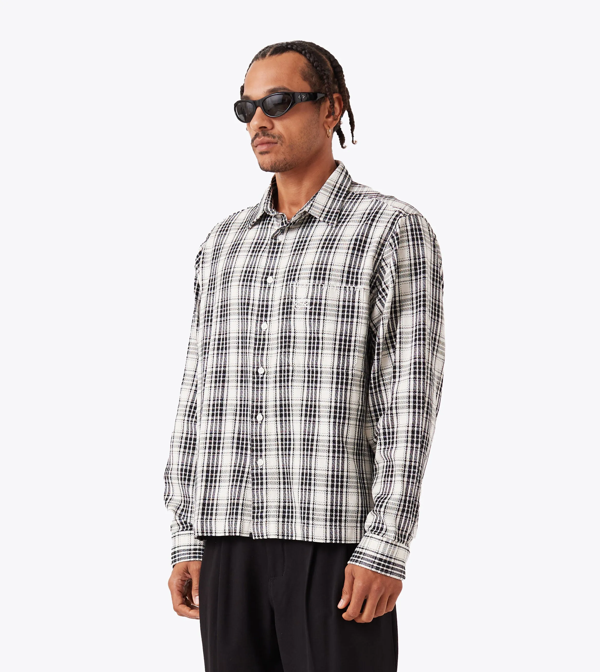 Stylish Jumper StainRepellentSurface Cropped Stitched Plaid Shirt Vintage White/Black