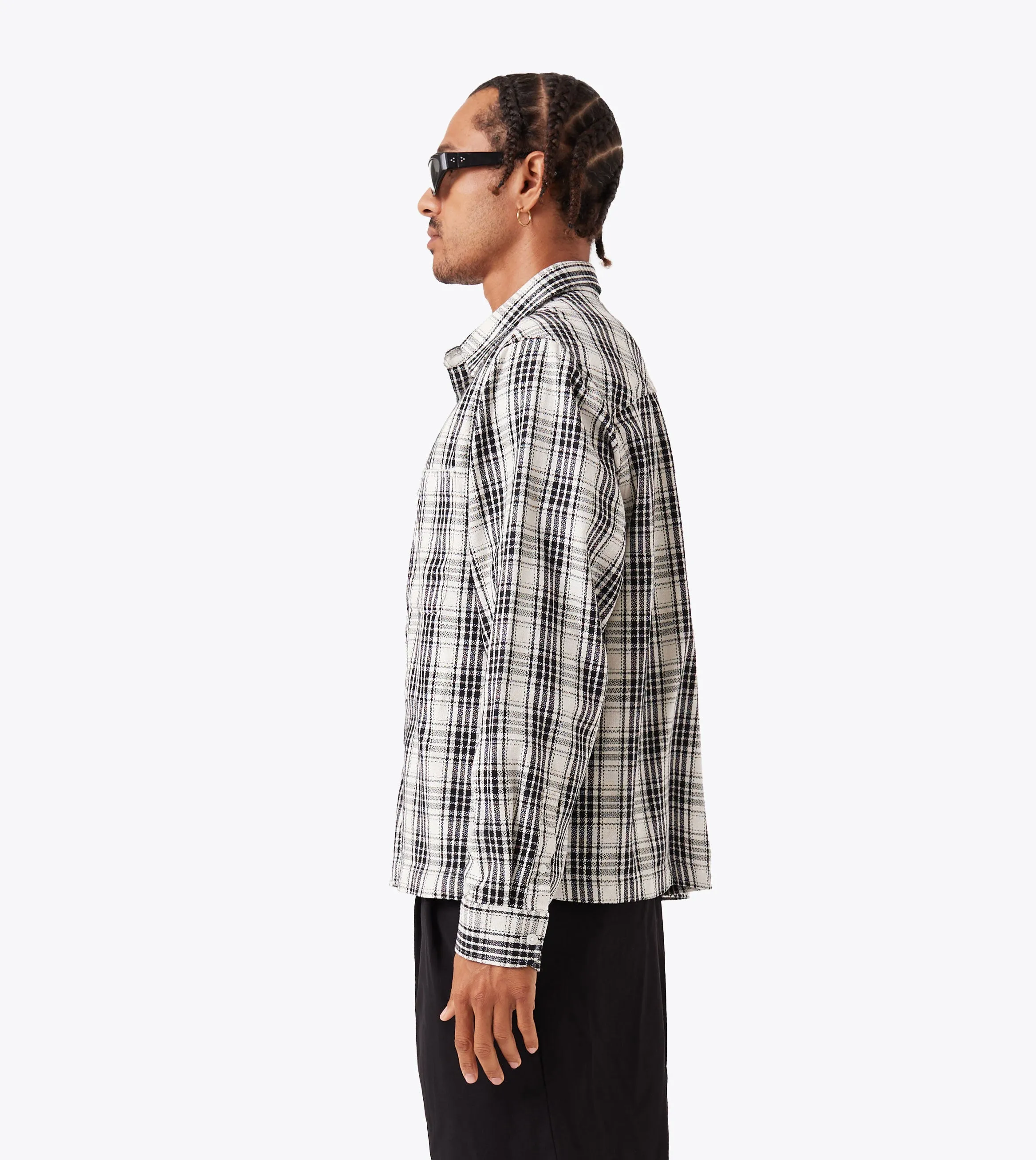 EcoFriendly Textiles Cropped Stitched Plaid Shirt Vintage White/Black