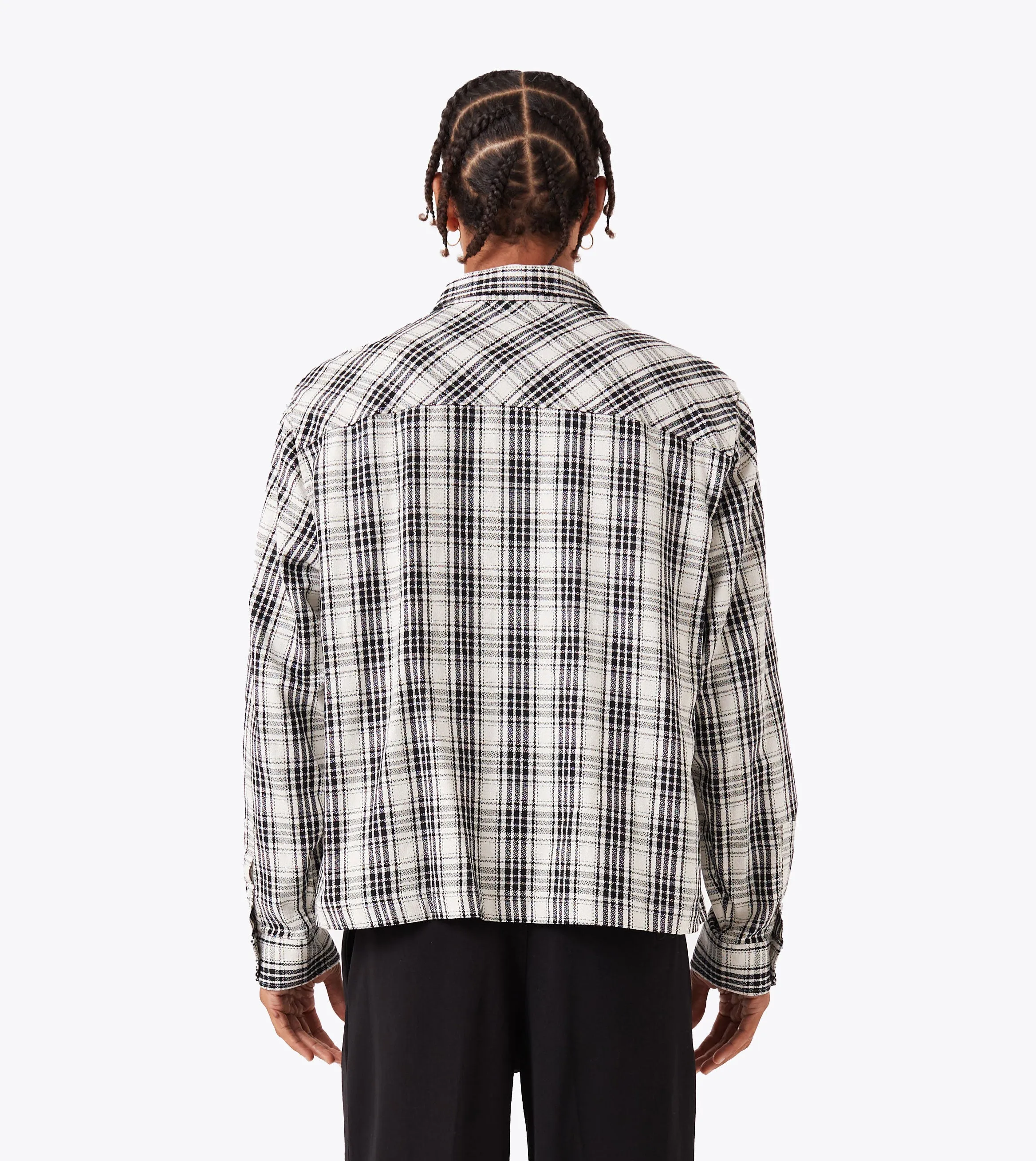 Professional Look Cropped Stitched Plaid Shirt Vintage White/Black