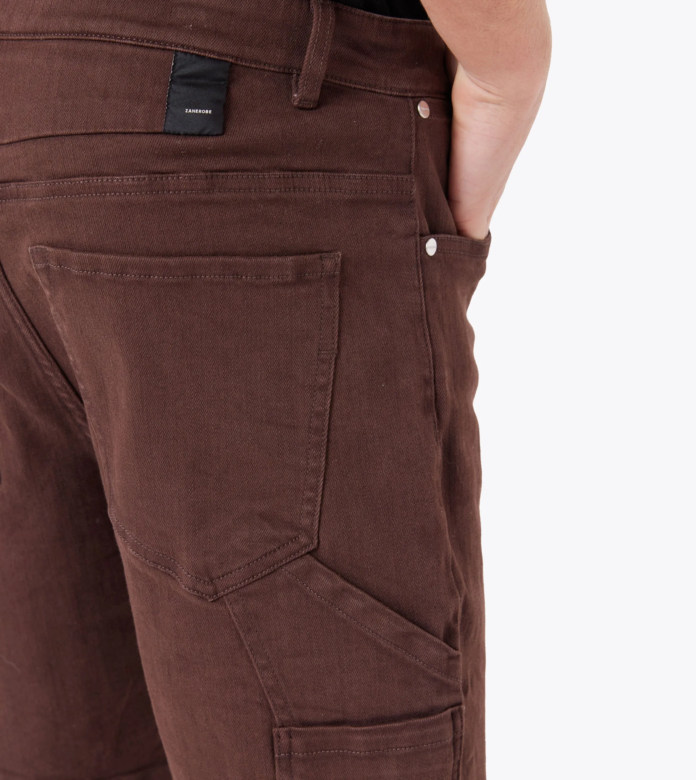 anti slip grip Quick Fit Design Carpenter Denim Short Dk Choc