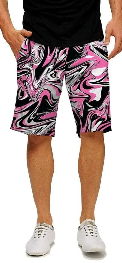 Loudmouth Golf: Men's StretchTech Shorts - Pink Marble Slim Comfort Fit Comfy Motion