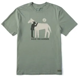 Adjustable Fit Easy-Going Style Men's Hold Yer Horses Cowboy Short Sleeve Tee