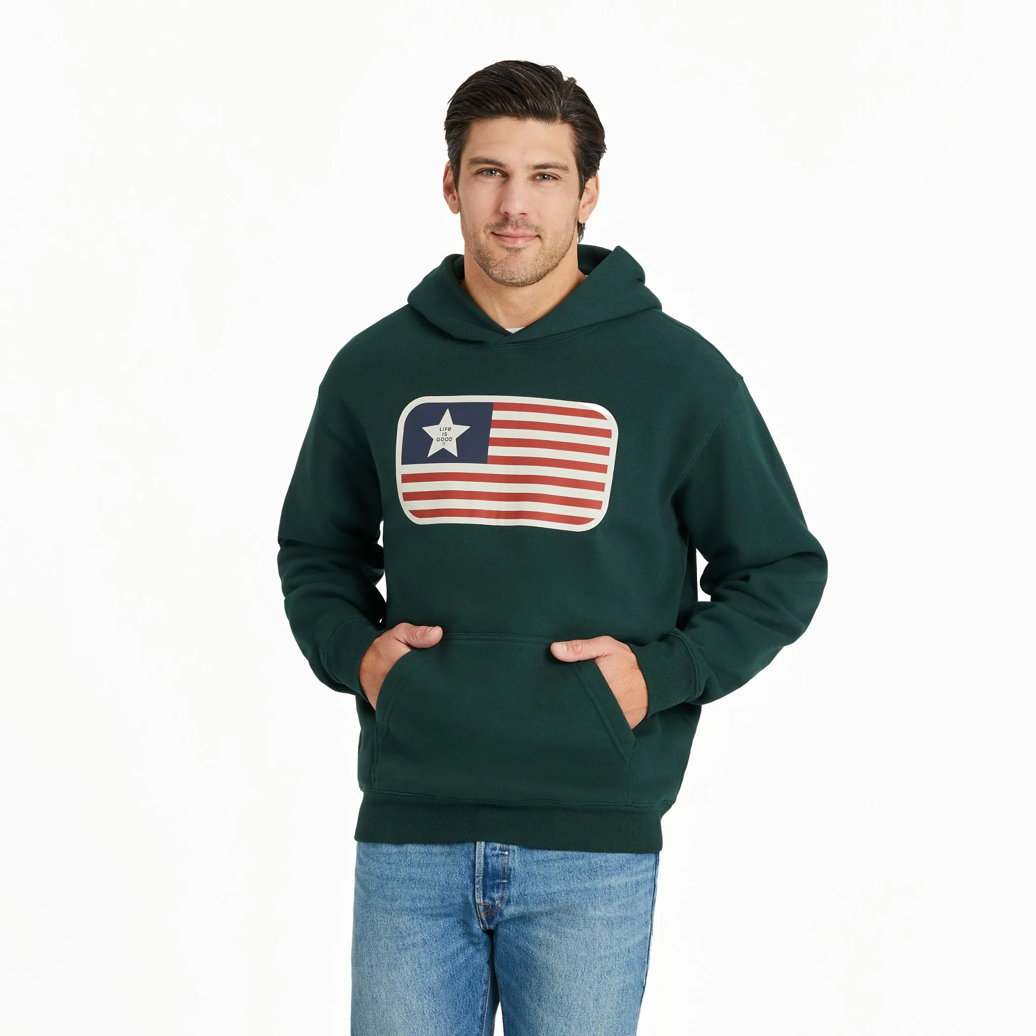 Men's One Star Flag Good Vibes Fleece Hoodie Core Relaxed product inventory