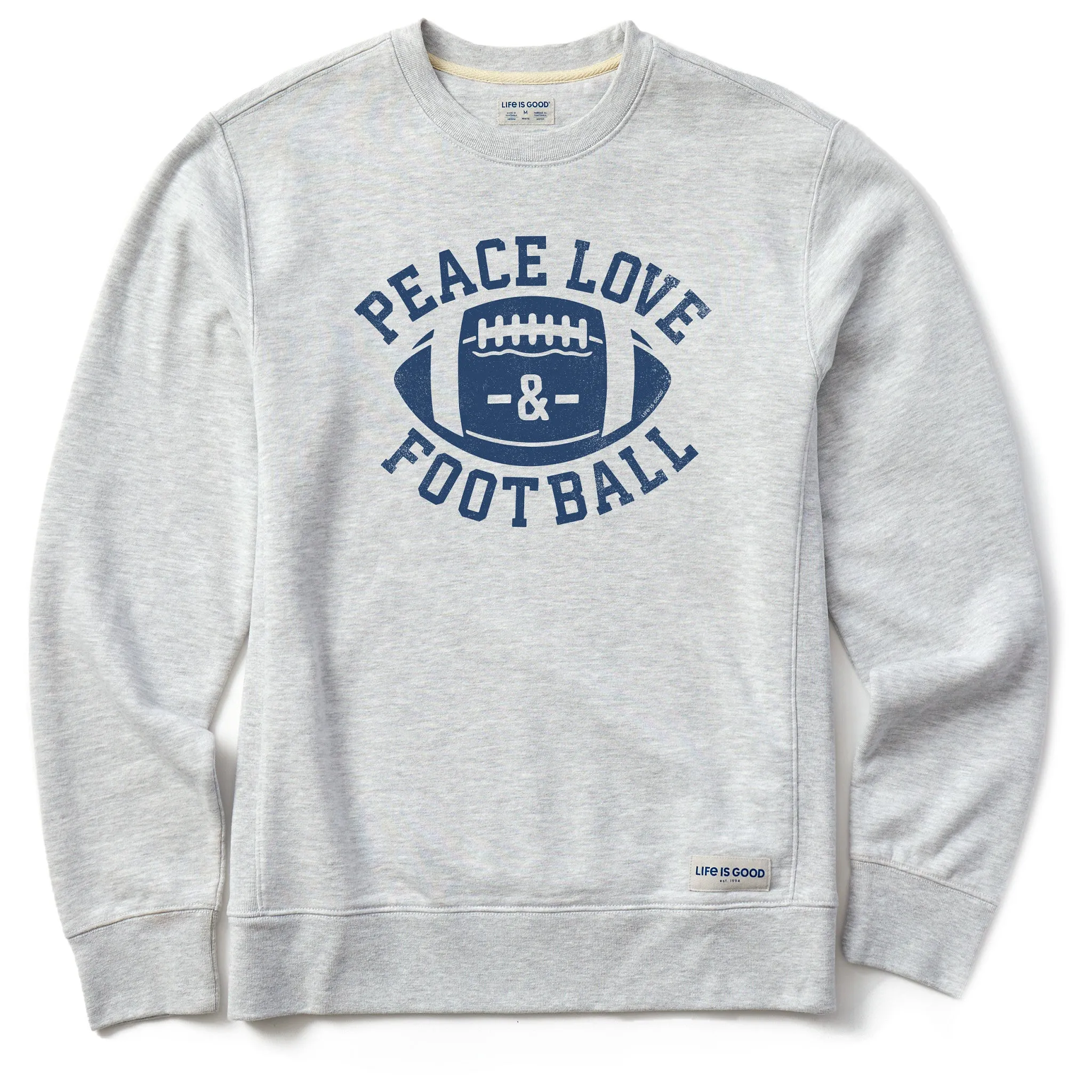 Hiking Essential Urban Fit Men's Peace Love Football Simply True Fleece Crew
