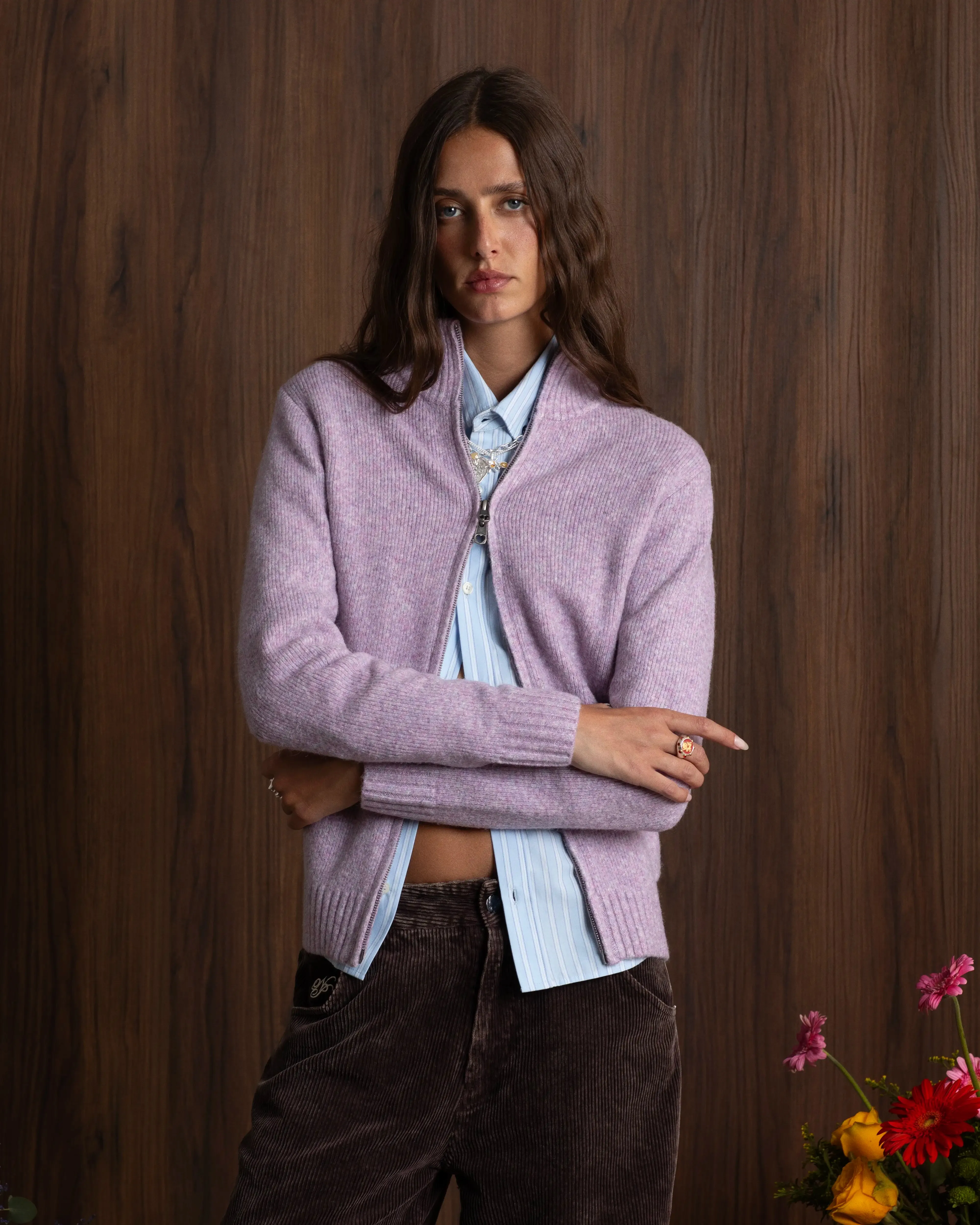 Sweet Zip-up Knit Lilac Compact Weave