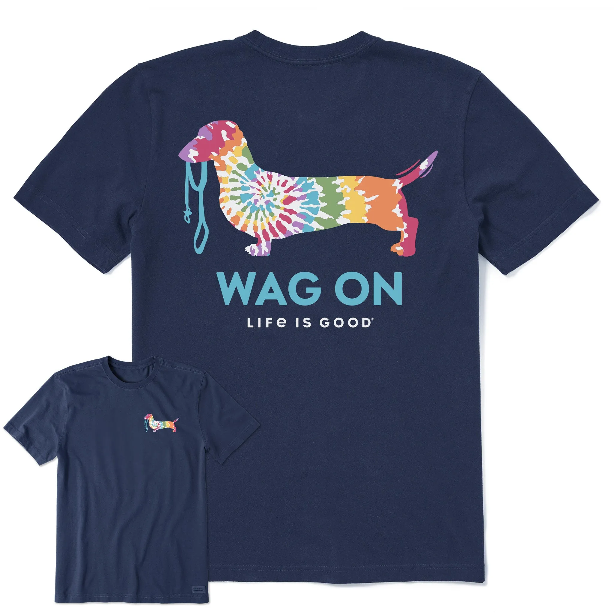 Men's Wag On Tie Dye Dachshund Short Sleeve Crusher Tee Sporty and Stylish Heathered Texture