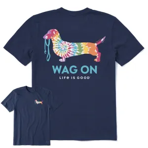 Men's Wag On Tie Dye Dachshund Short Sleeve Crusher Tee Sporty and Stylish Heathered Texture