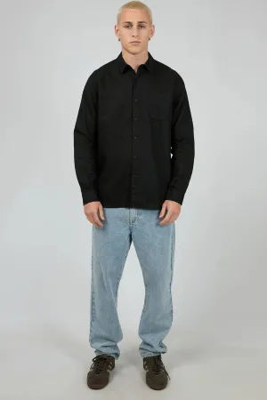 Simple Layer Linen Long Sleeve Shirt II Black
