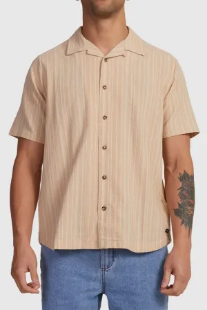 Beat Stripe Short Sleeve Shirt Tan Sustainable Dye Process safe for skin