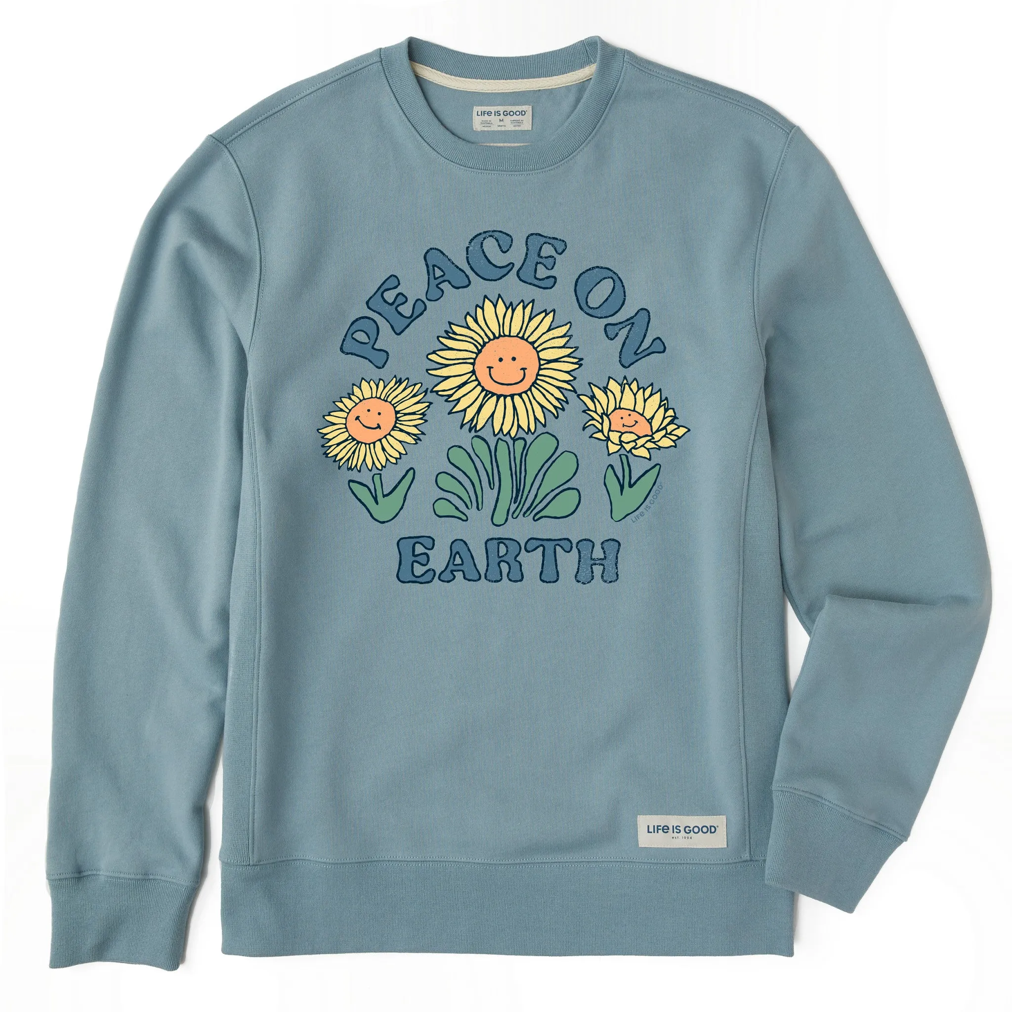 product rough ruggedness product loop stability Men's Peace on Earth Happy Sunflowers Simply True Crew
