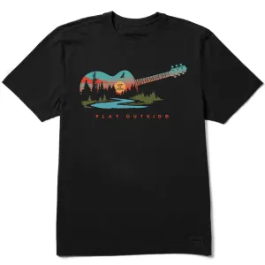 Stretchable Collar Band Men's Play Outside Guitar Short Sleeve Crusher Tee