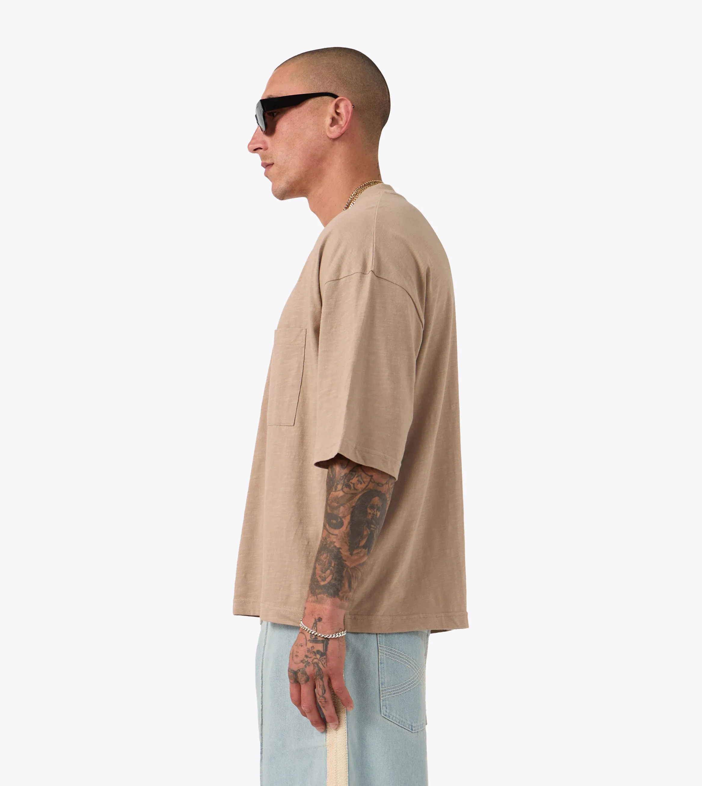 Garment Dyed Technique Casual Ease Cropped Slub Flow Tee Coffee