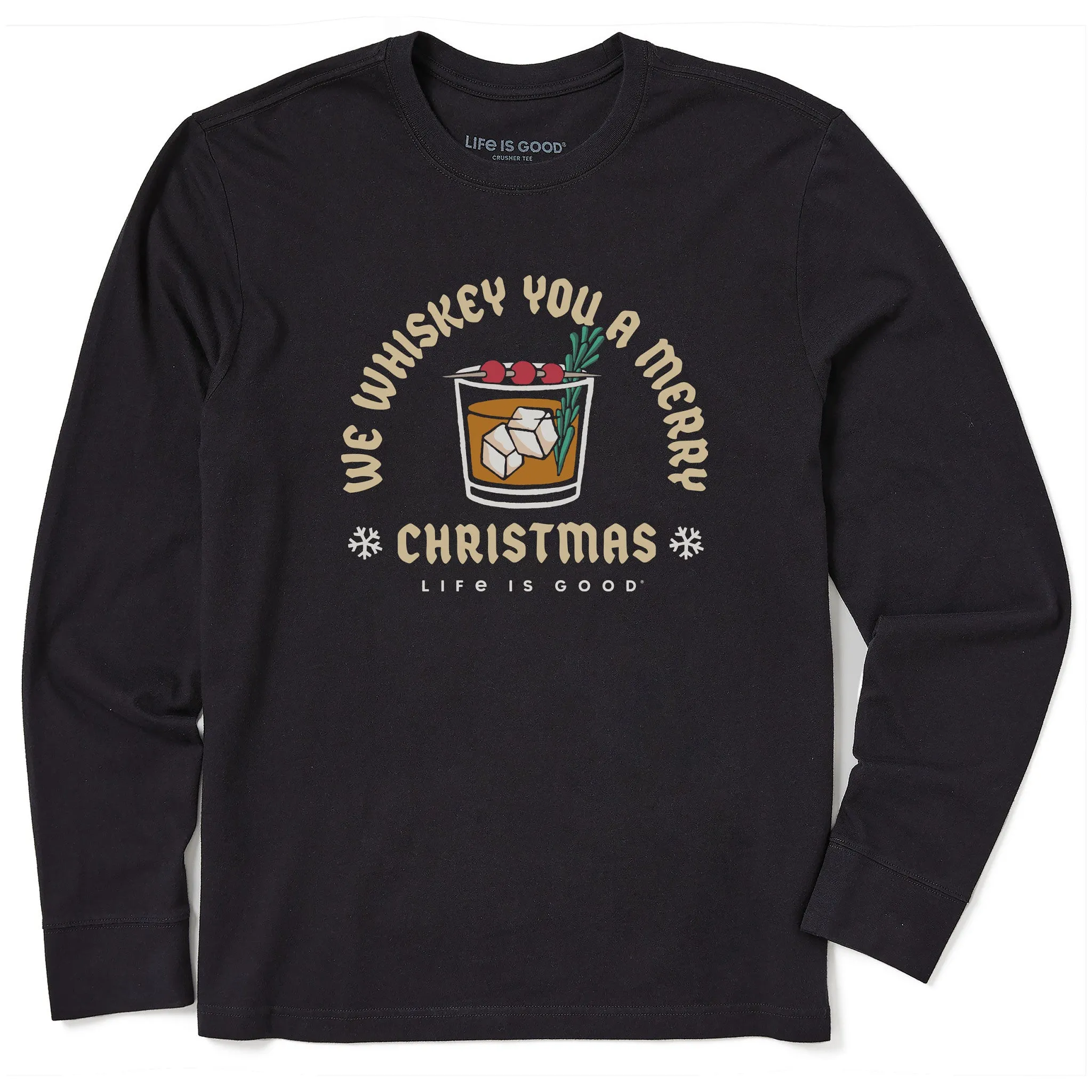 Layered Wear Soft Waistband Men's We Whiskey You a Merry Christmas Long Sleeve Crusher Tee