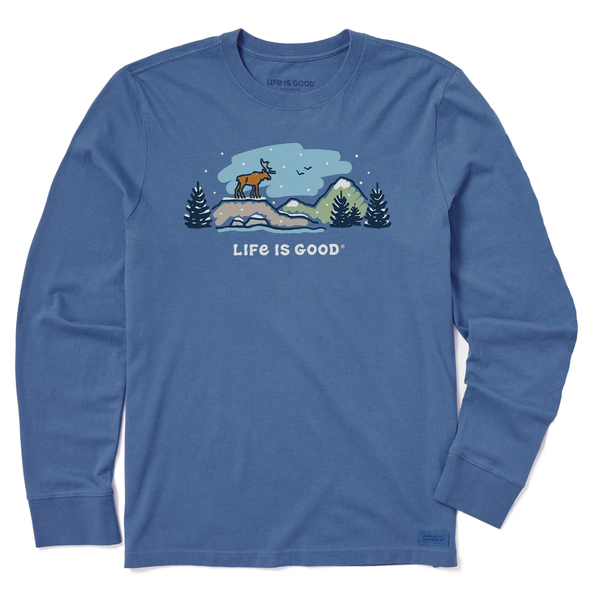 Men's Snowy Moose Mountain Vista Long Sleeve Crusher Tee Stretchable Chill Comfort