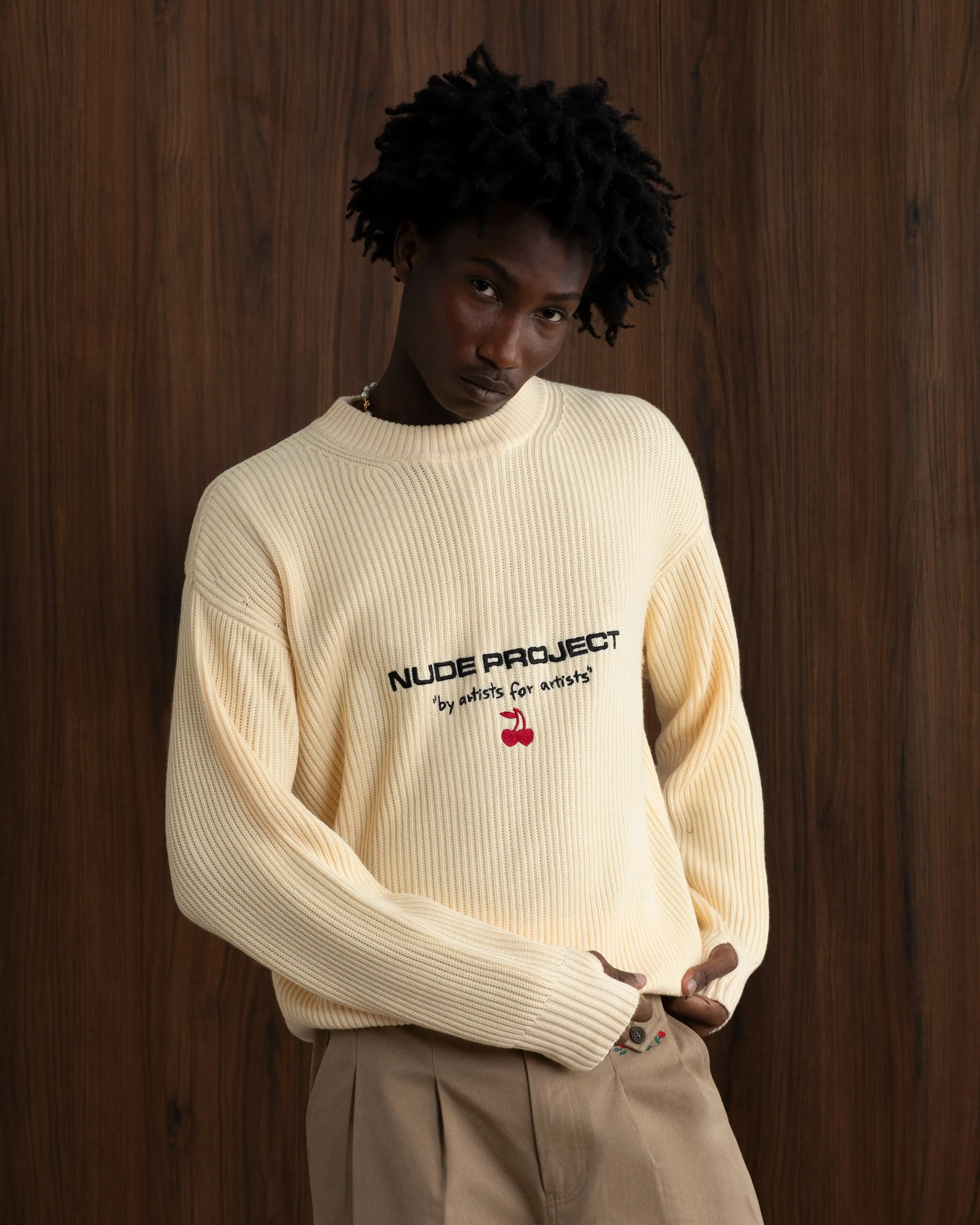 Wavy Knit Sweater Off-White Breathable Mesh Paneling Tubular Knit Method