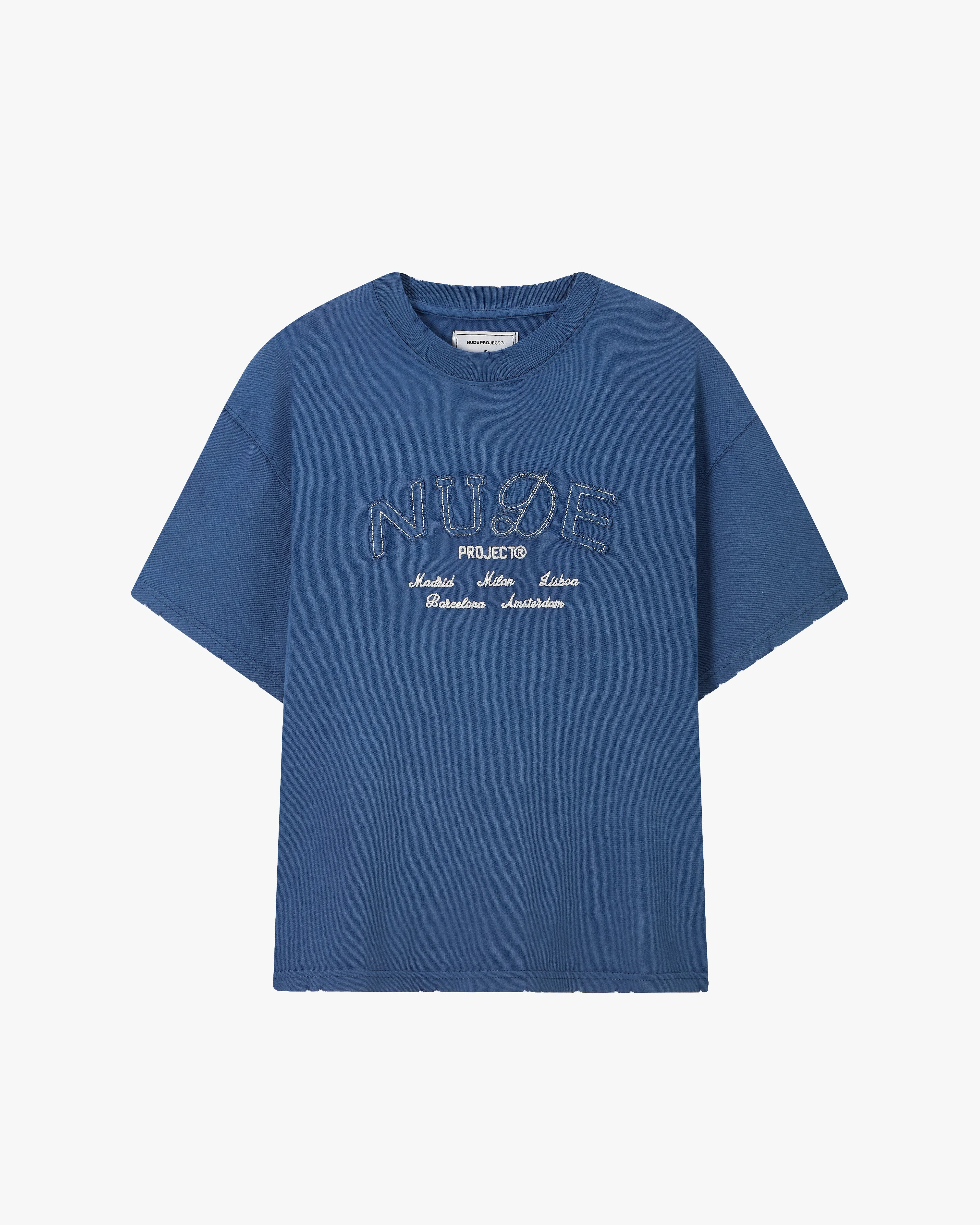 RecycledBlend DropShoulderDesign Coffee Break Tee Washed Navy