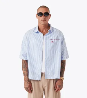 Box Crop Shirt Blue Stripe Layered Paneling