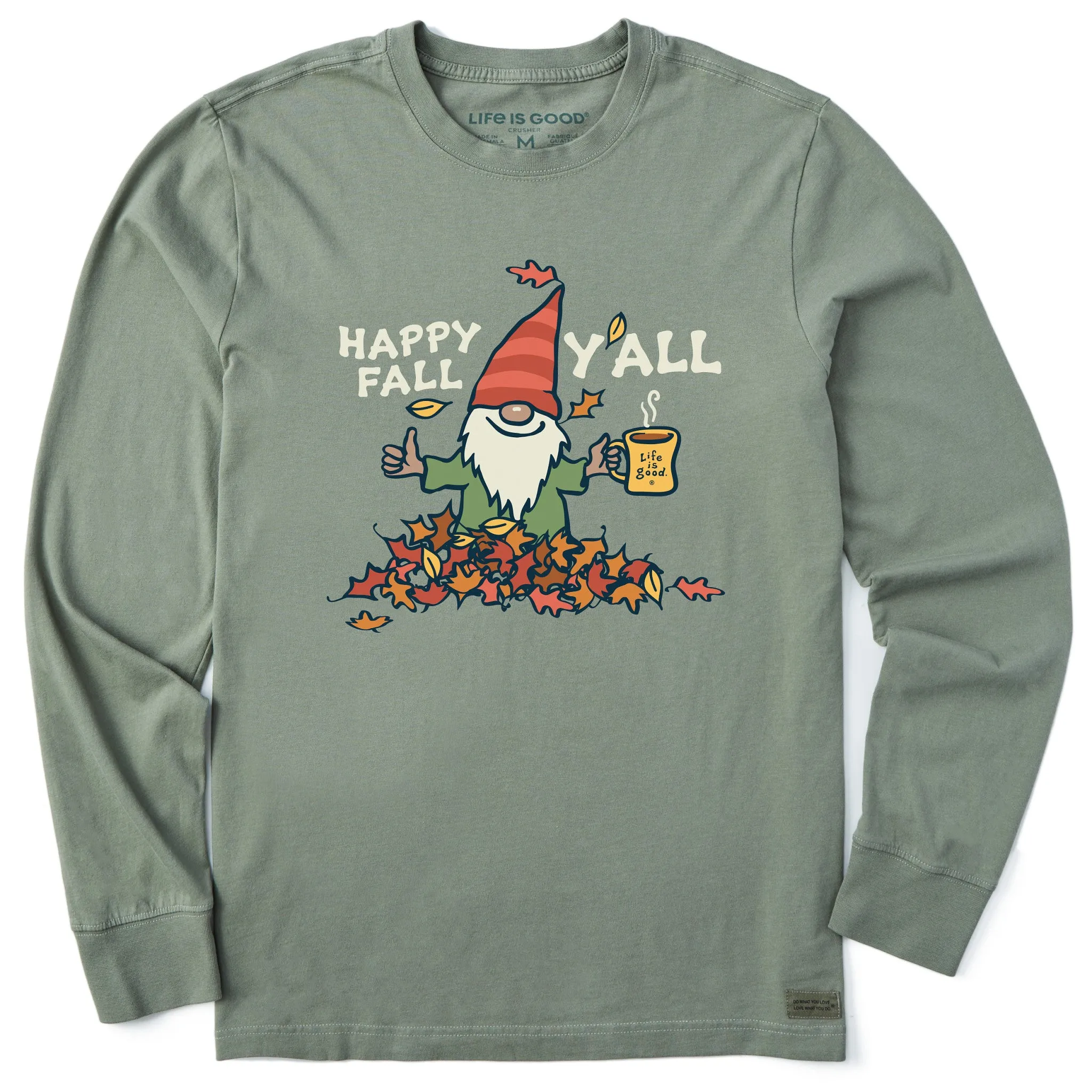 Flatlock stitching Men's Happy Fall Gnome Long Sleeve Crusher Tee