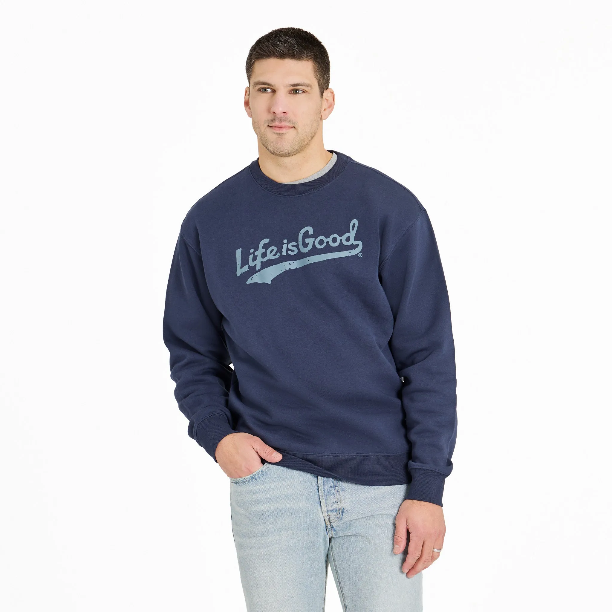 Adventure Ready Men's Tonal LIG Ballyard Script Good Vibes Fleece Crew