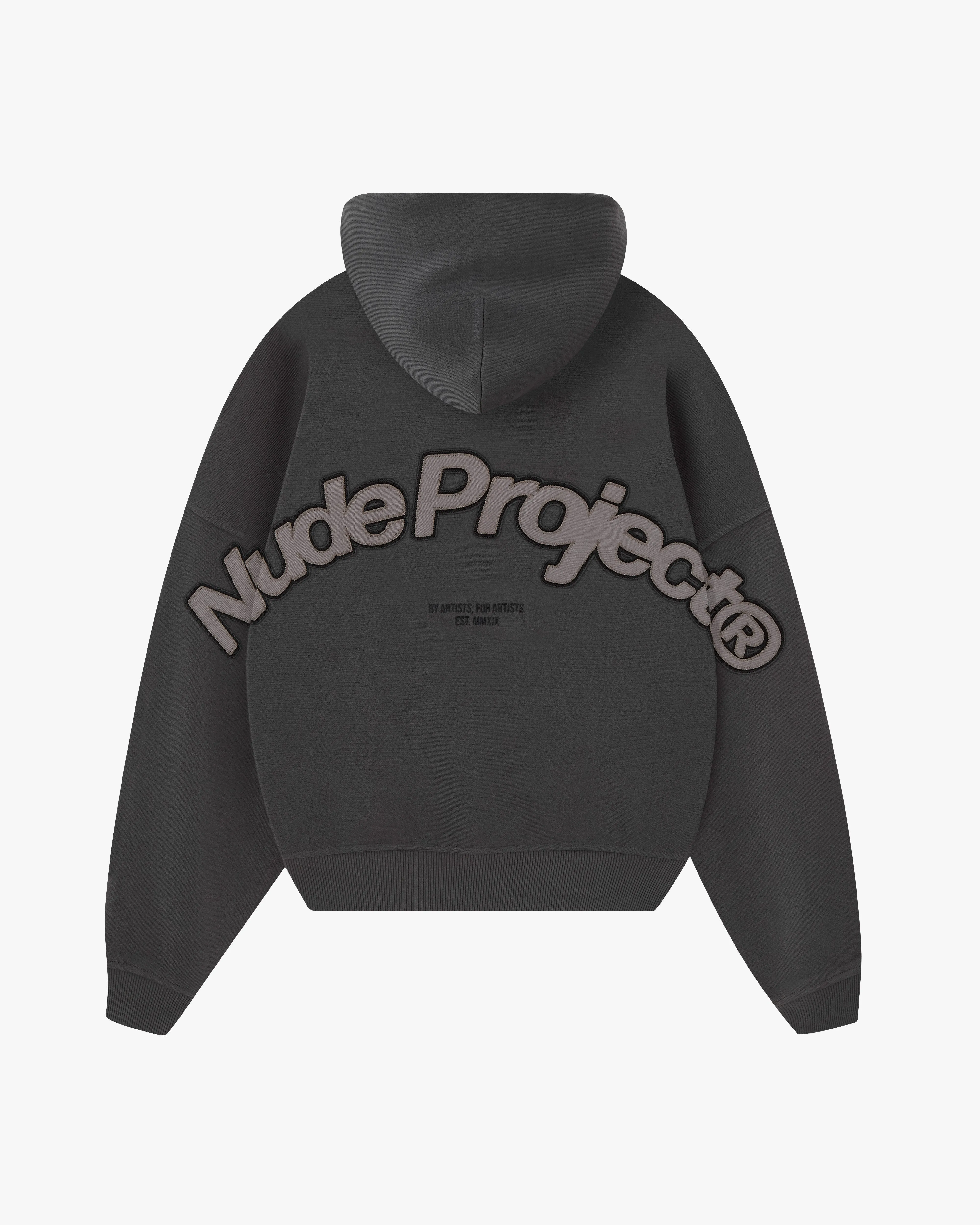 Beast Zip-Up Hoodie Ash Embroidered Detail