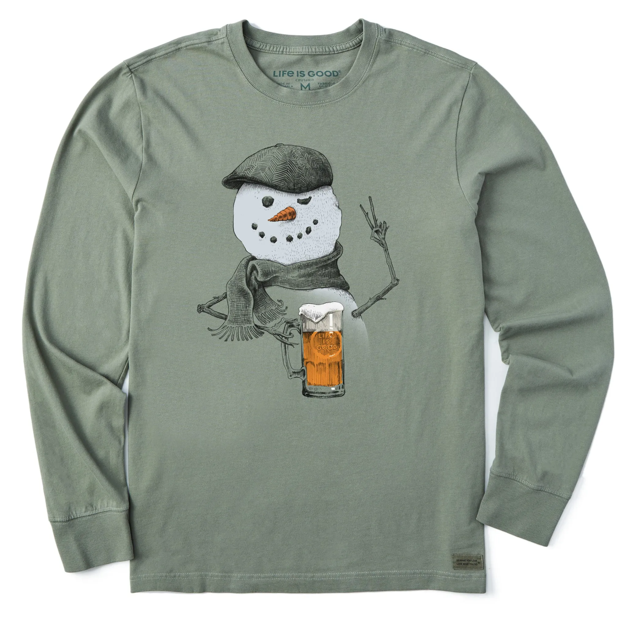 Soft Wearable Men's Peaceful Snowman w Beer Long Sleeve Crusher Tee