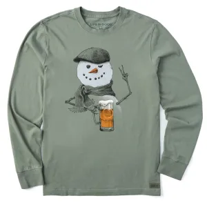 Soft Wearable Men's Peaceful Snowman w Beer Long Sleeve Crusher Tee