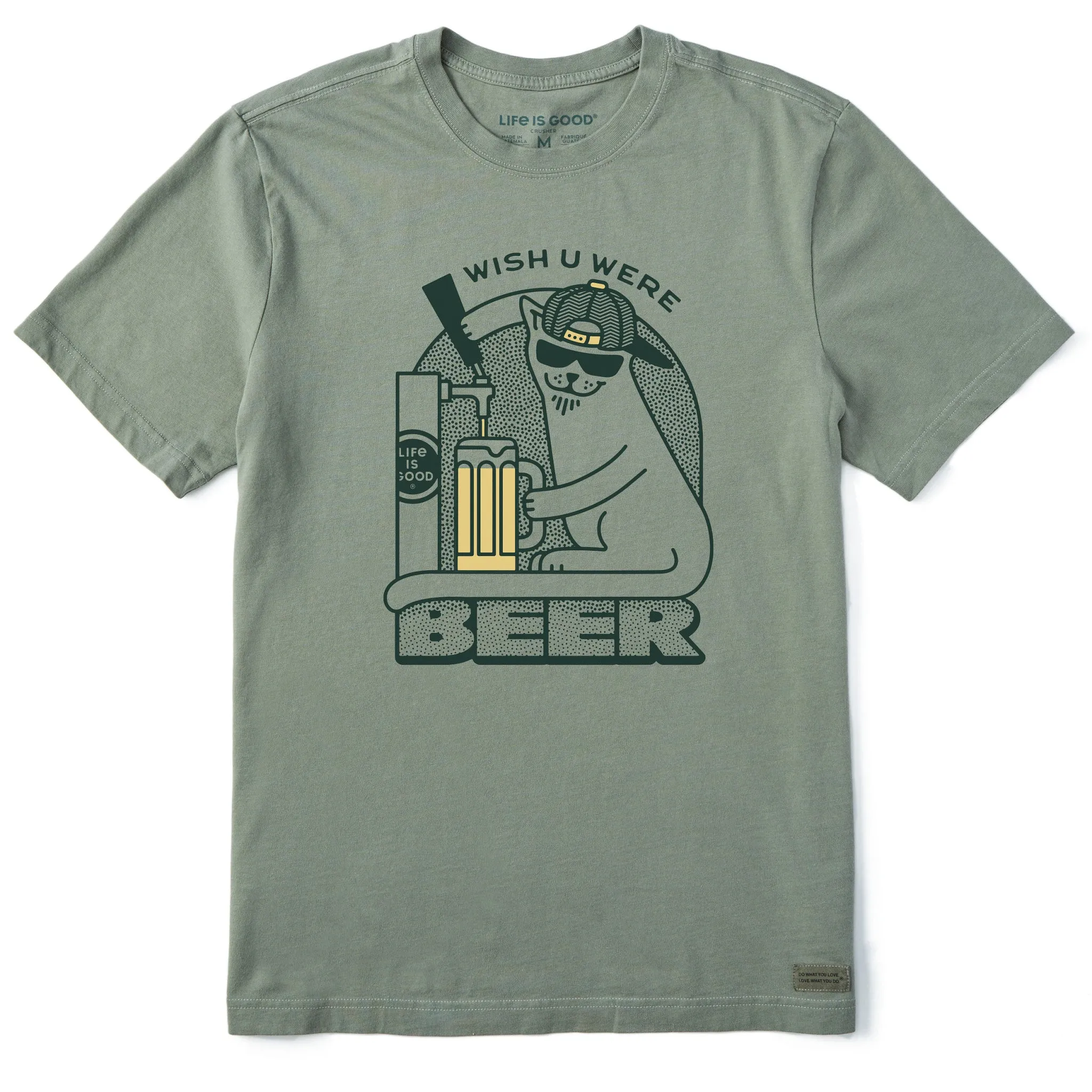 Men's Wish You Were Beer Cat Short Sleeve Tee Garment Dyed Technique
