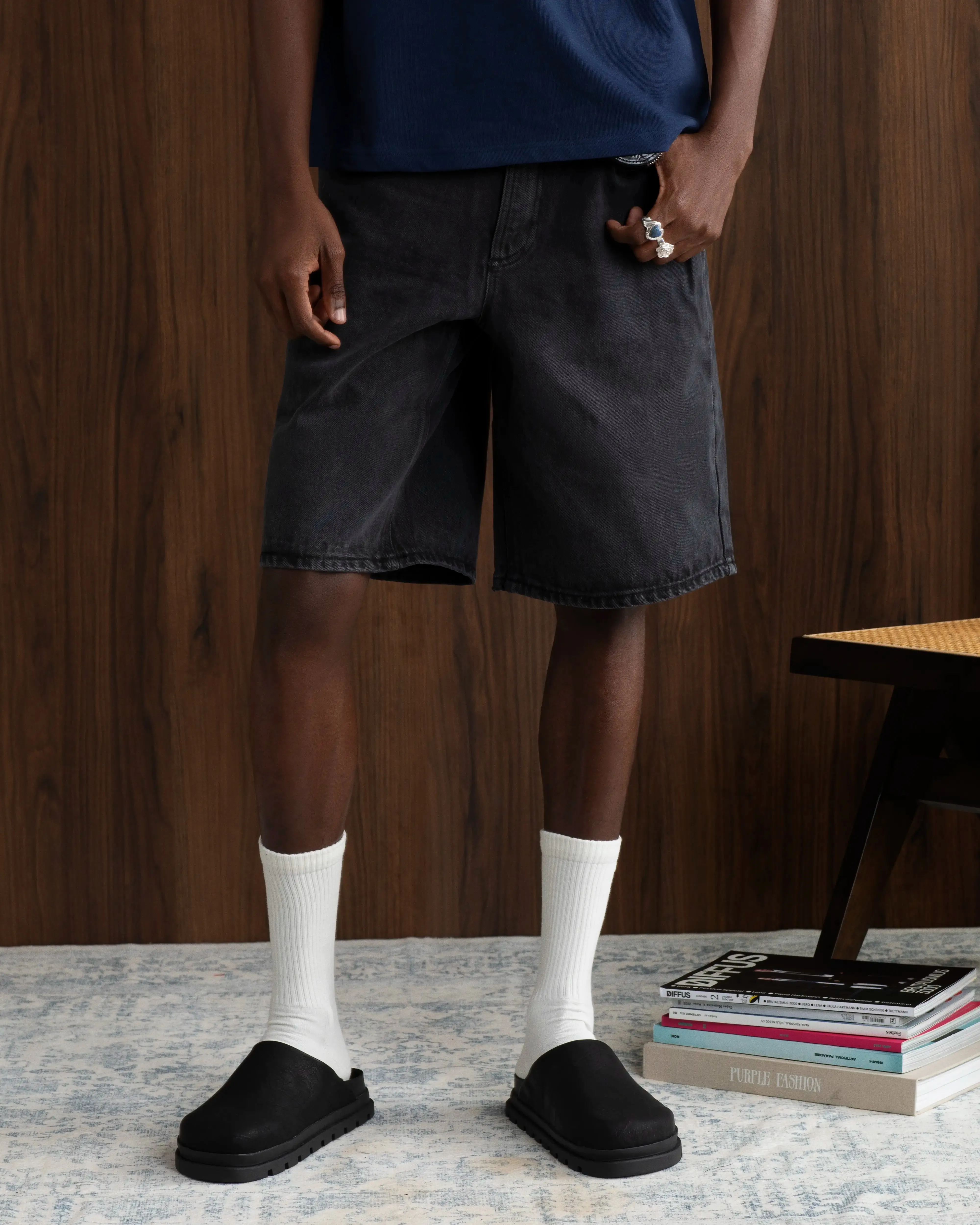 Basic Denim Shorts Black Functional Wear