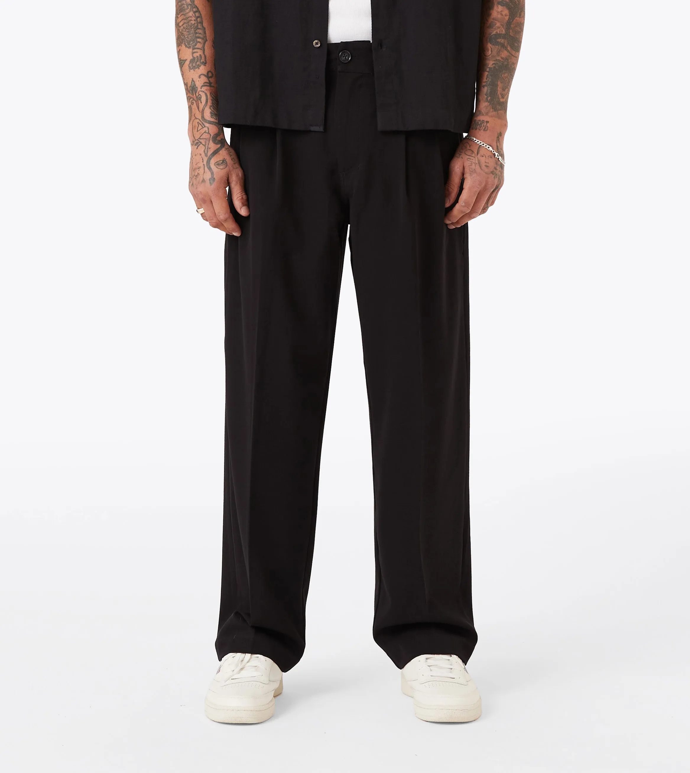 Herringbone Flow Pant Black Loose cut