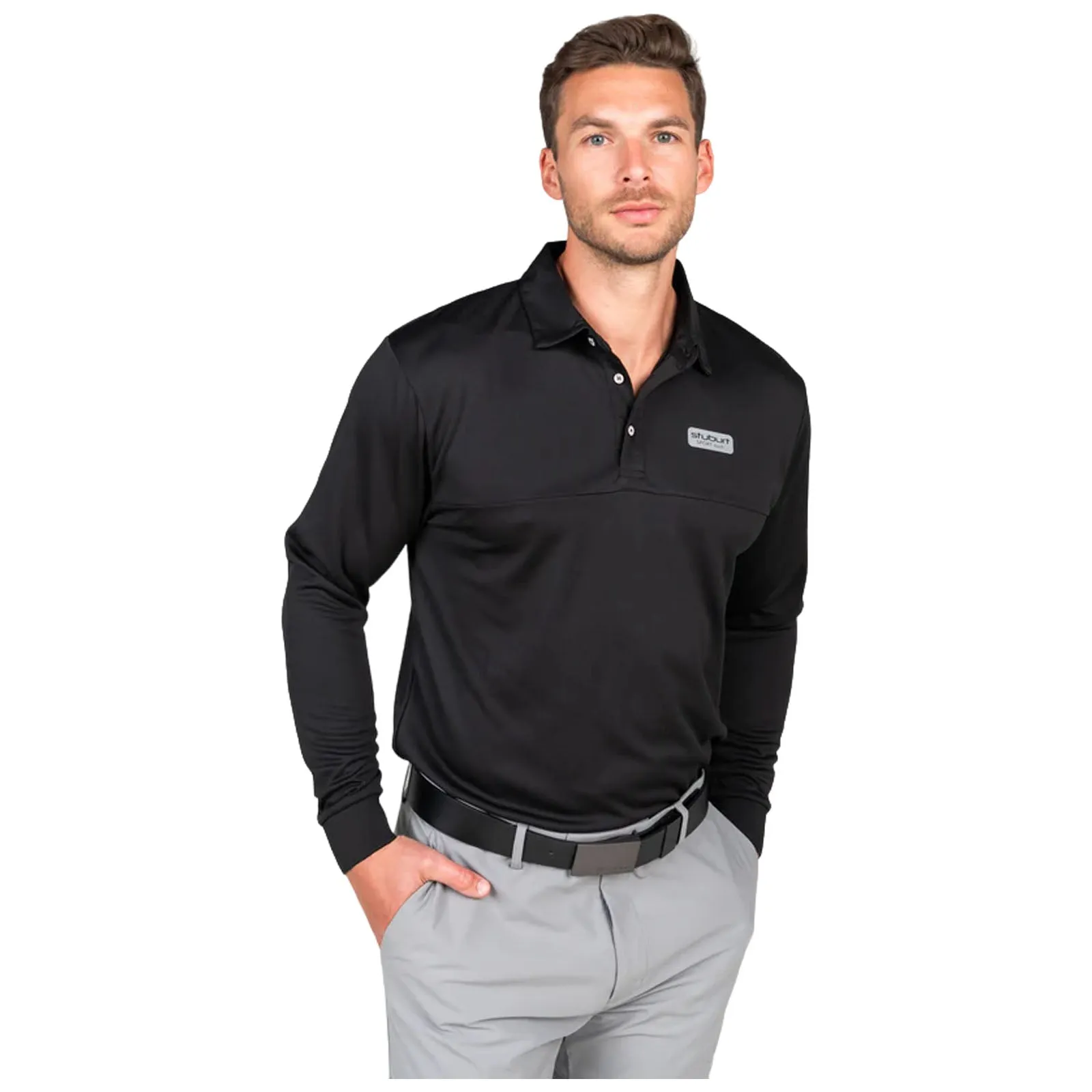 Stuburt Mens Sport Tech Long Sleeve Polo Shirt MoistureWicking Fabric Relaxed Design