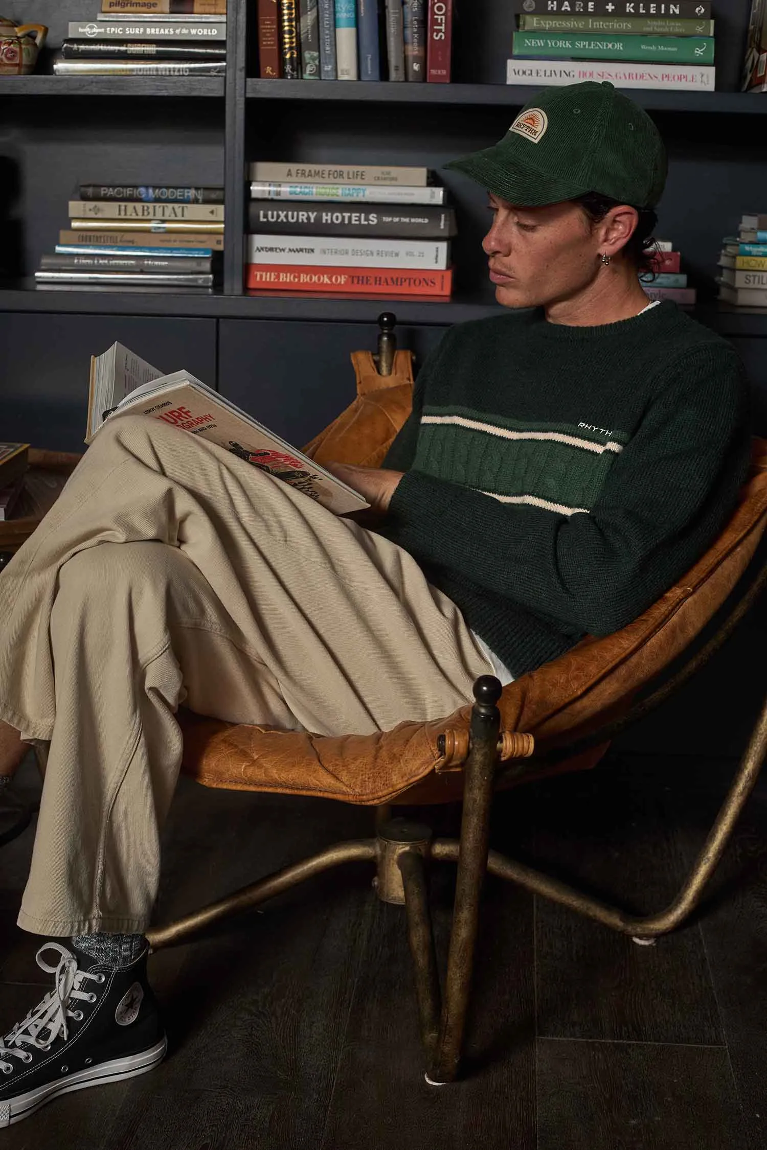 Low Impact Dye Mohair Stripe Knit Dark Green