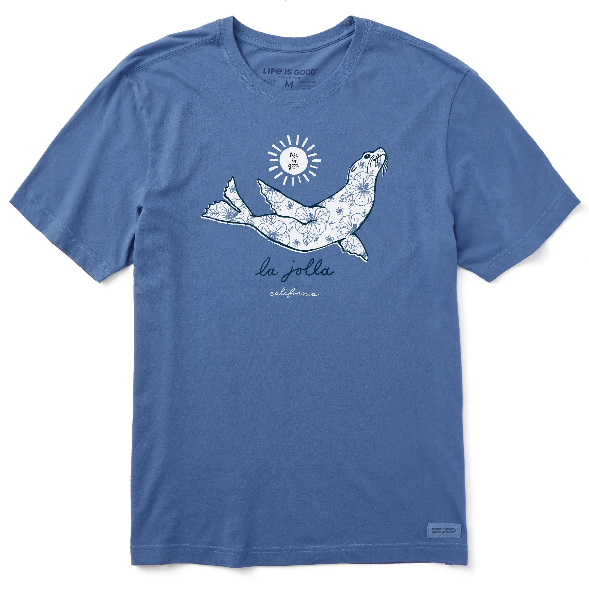 Bright Color Men's Sunny Flower Sea Lion La Jolla Short Sleeve Crusher Tee
