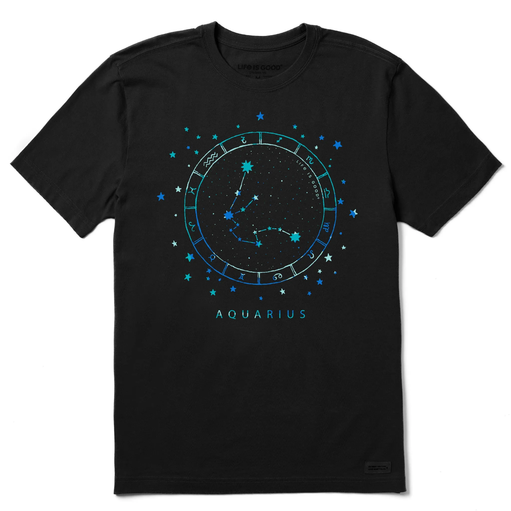 Men's Zodiac Constellation Aquarius Short Sleeve Crusher Tee Water Based Ink