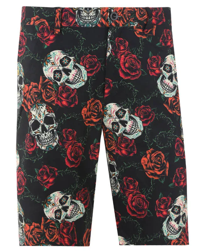 Quick Adjust Fit simple design Tattoo Golf: Men's Sugar Skull Cool-Stretch Golf Shorts - Black/Red