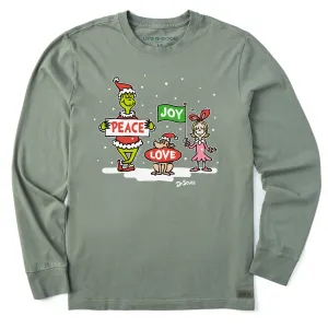 Men's Grinch Peace Love Joy Long Sleeve Crusher Tee Lightweight Fabric Performance Layer