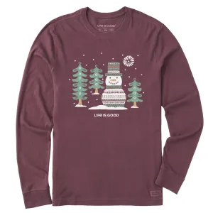 Men's Snowman and Trees Long Sleeve Crusher Tee Comfy and Soft Beachwear