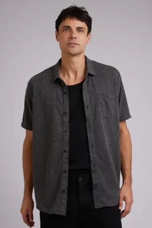 Sporty Look Textured Short Sleeve Shirt Black