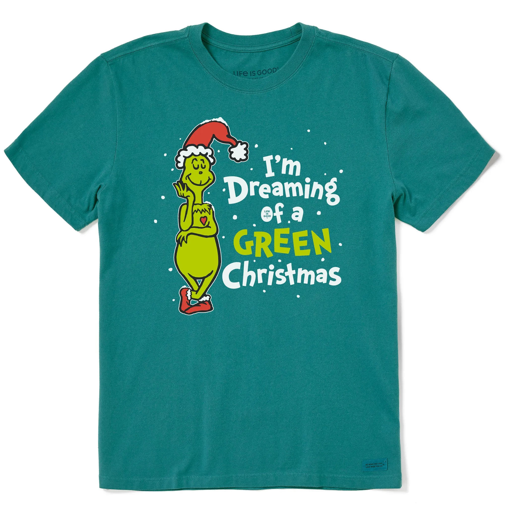Men's Grinch Dreaming of a Green Christmas Short Sleeve Crusher Tee Casual Comfort Design
