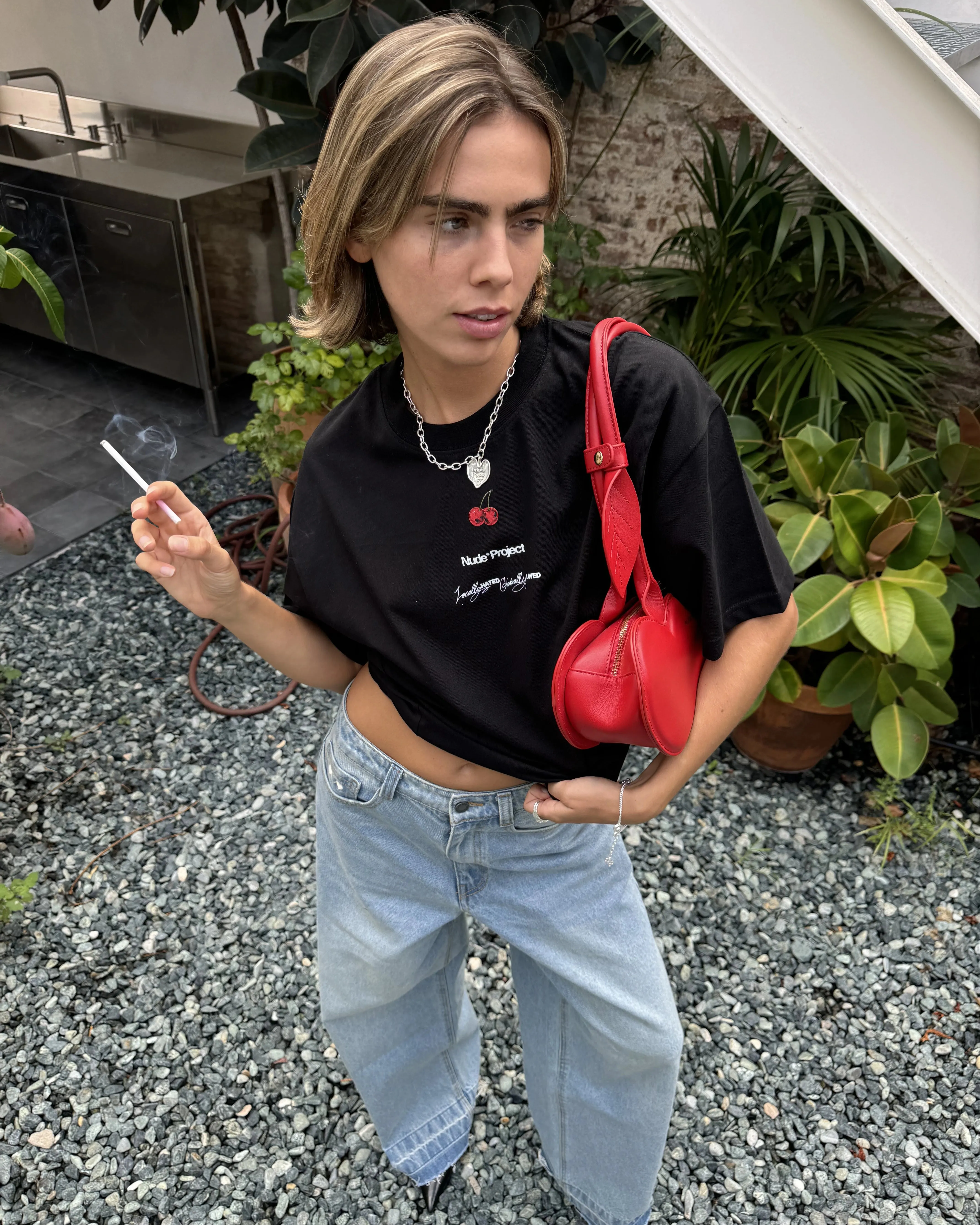 Urban Trend Look Non Restrictive Cut Nude Tour Tee Black