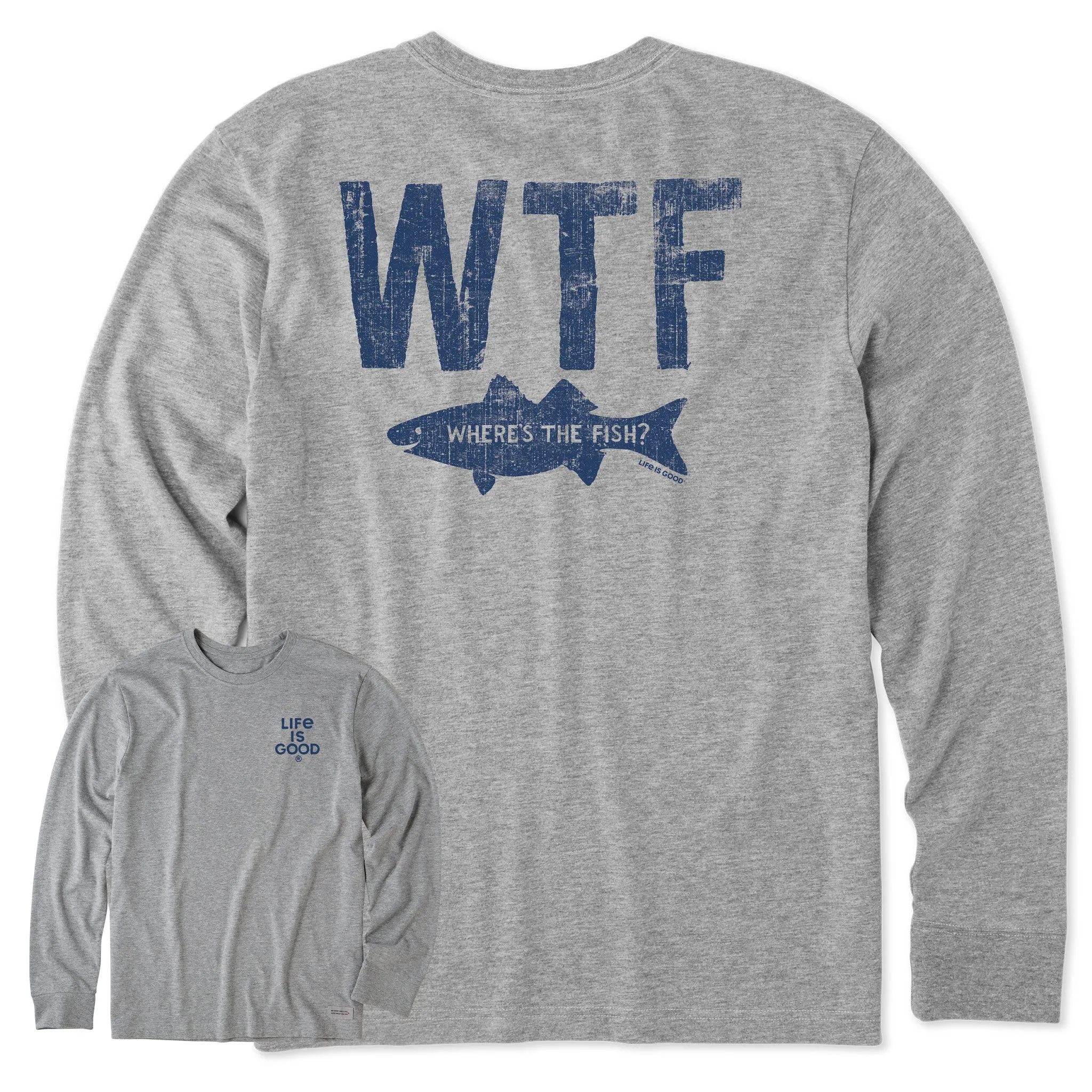 Men's WTF Where's the Fish Long Sleeve Crusher Tee SeamFreeShoulders