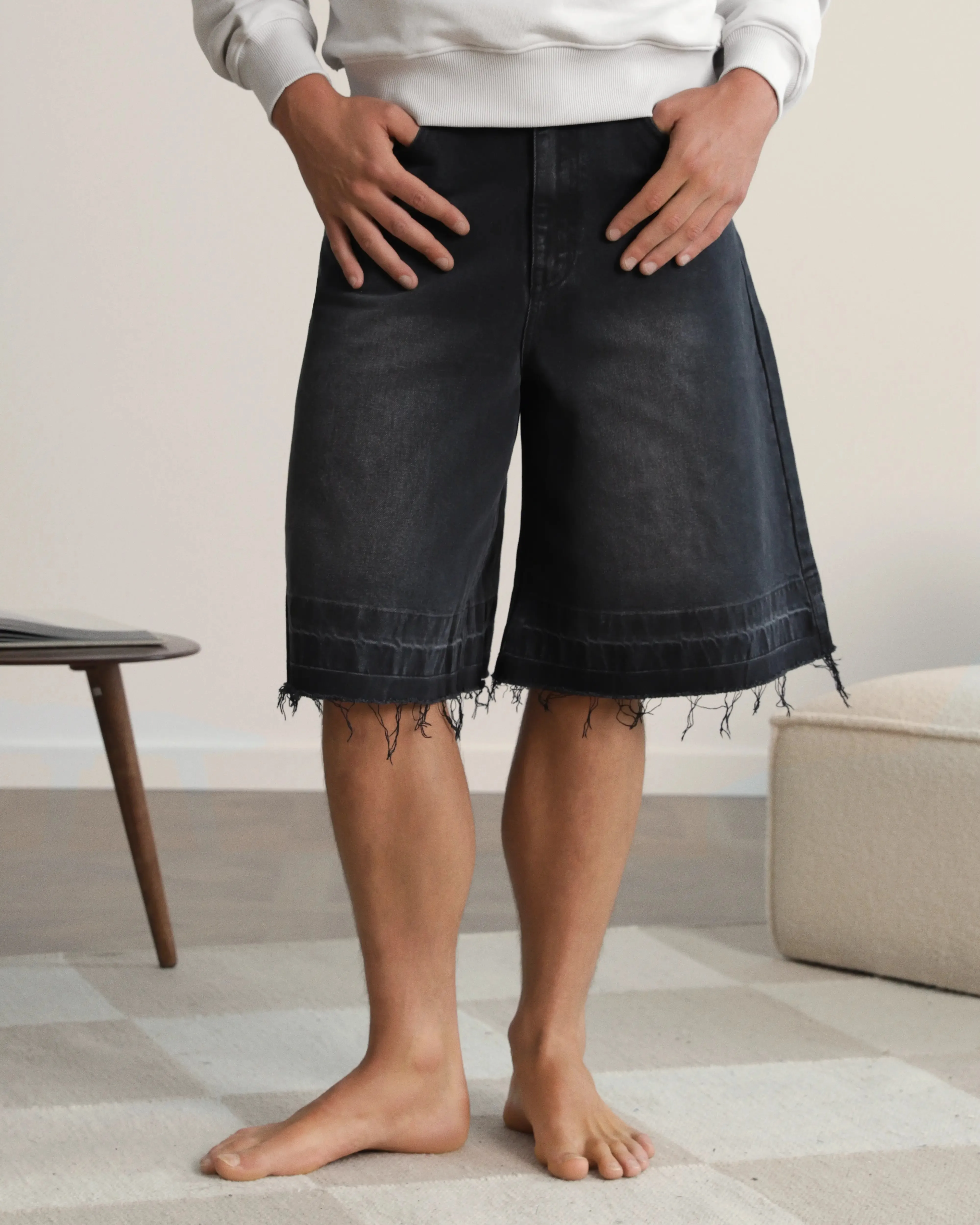 Chill Vibes Style Upgrade Old Baggy Denim Shorts Black