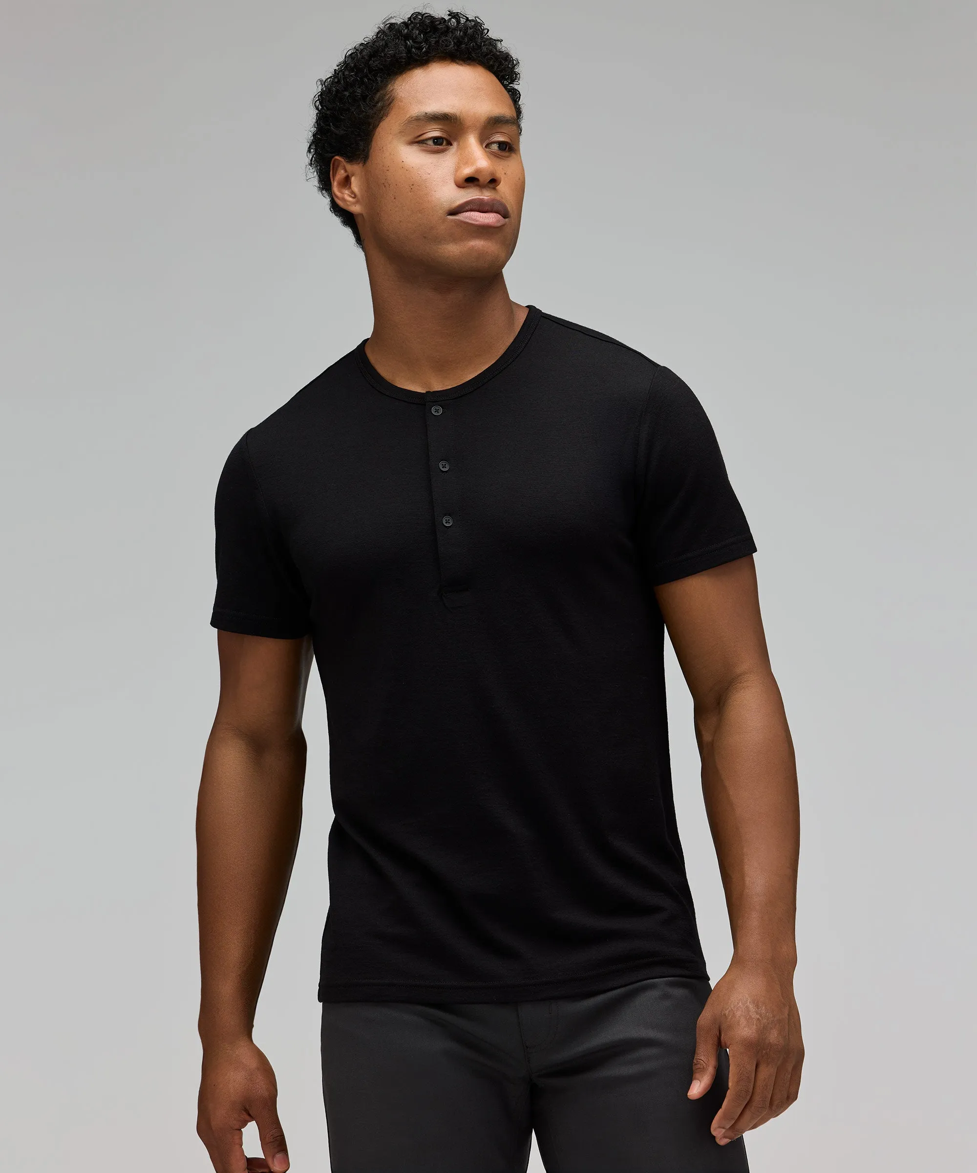 Men's Merino Short Sleeve Henley Yarn Dyed Stripes