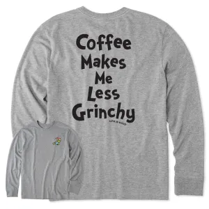 ReinforcedNeckline Simple Yet Elegant Men's Grinch Coffee Makes Me Less Grinchy Long Sleeve Crusher Tee