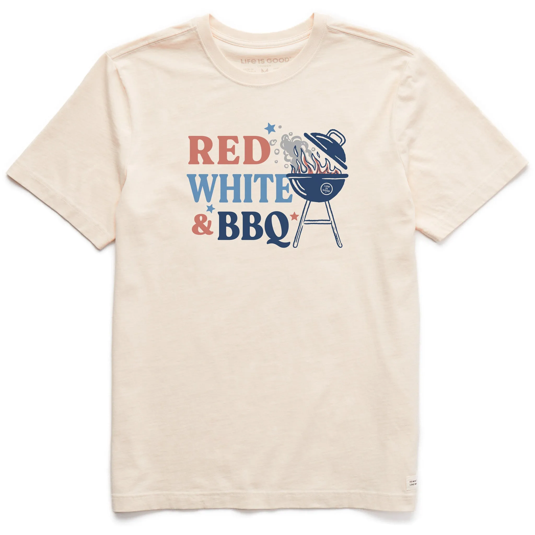 RibbedNeckBanding Drip Dry Fabric Men's Red White and BBQ Short Sleeve Crusher Tee