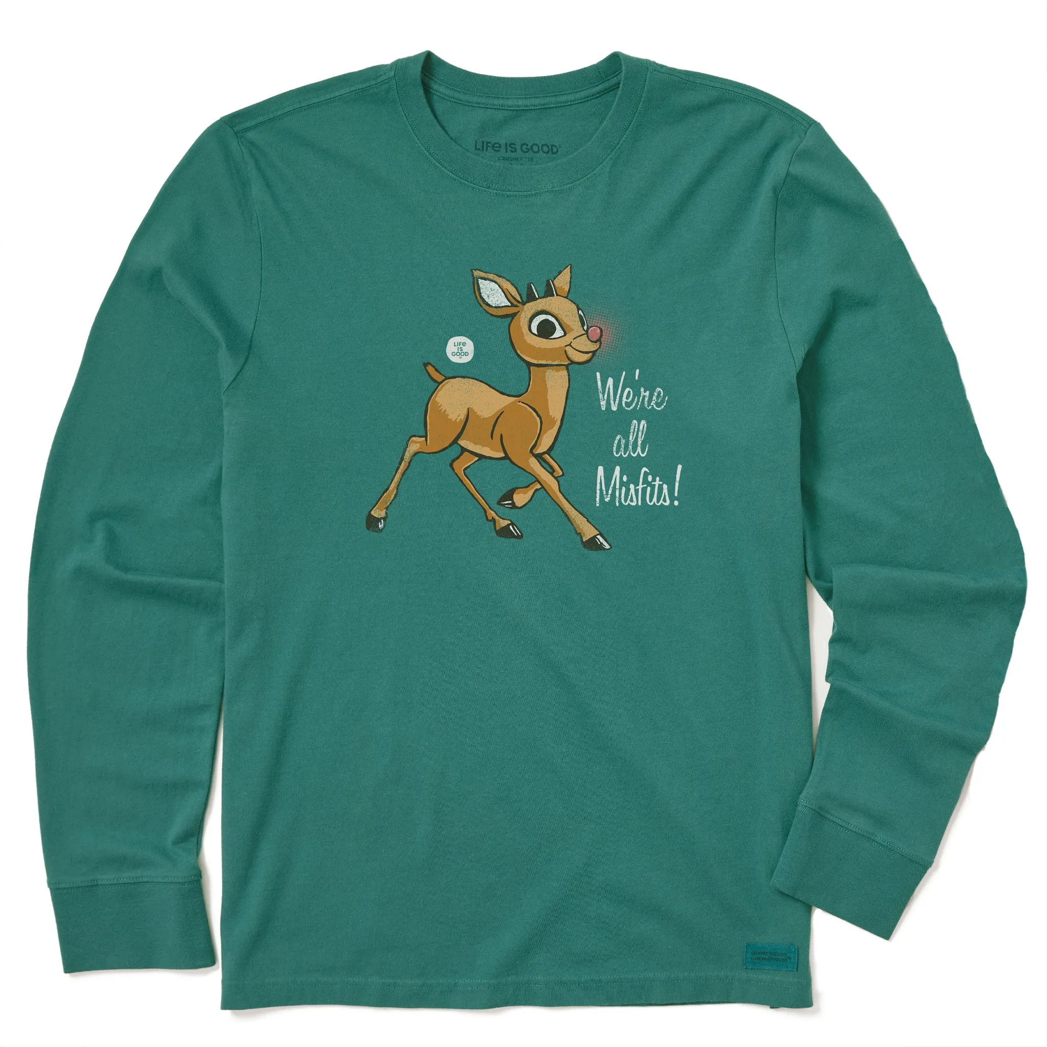 Soft Touch Texture Travel Ready Men's Rudolph We're All Misfits! Long Sleeve Crusher Tee