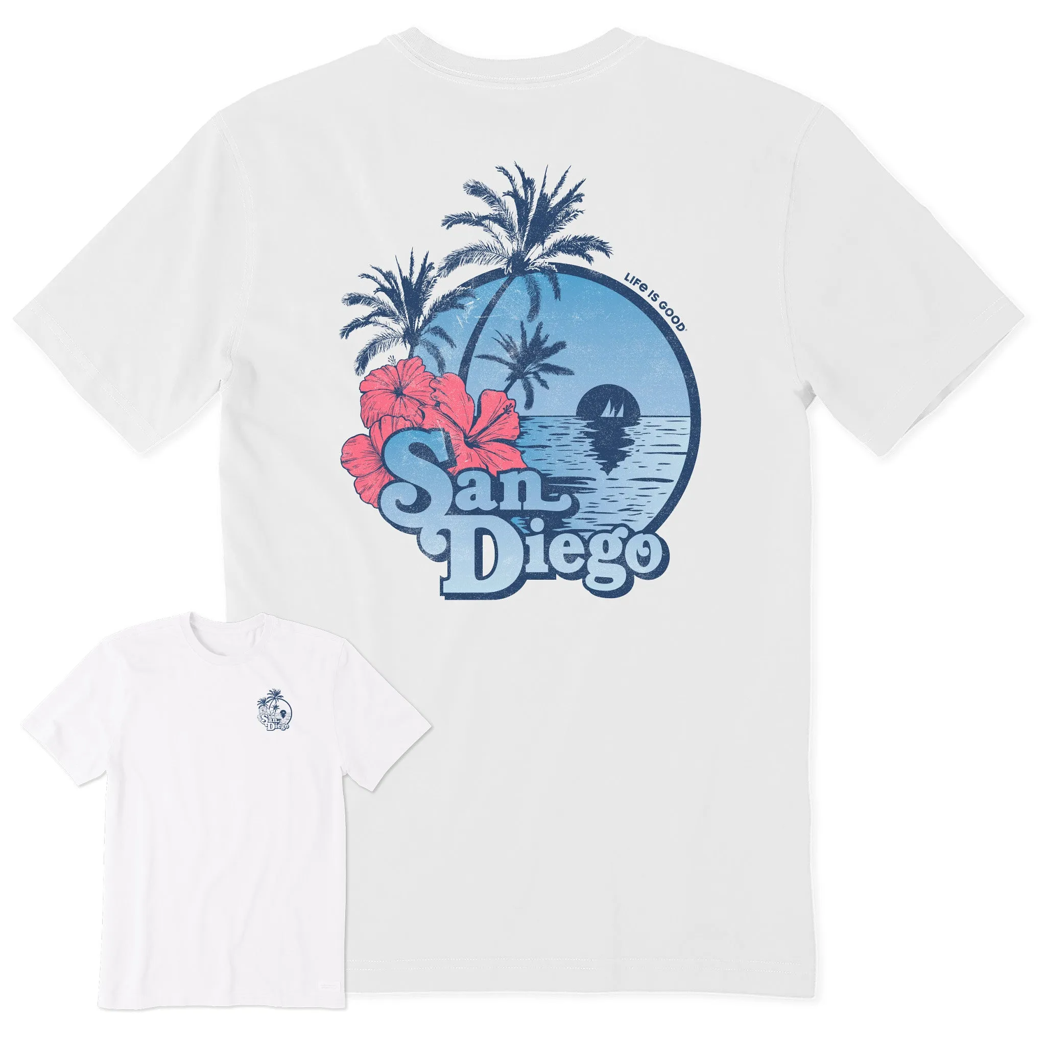 Men's San Diego Hibiscus Palms Short Sleeve Crusher Tee Effortless Wearable Natural Fiber Blend