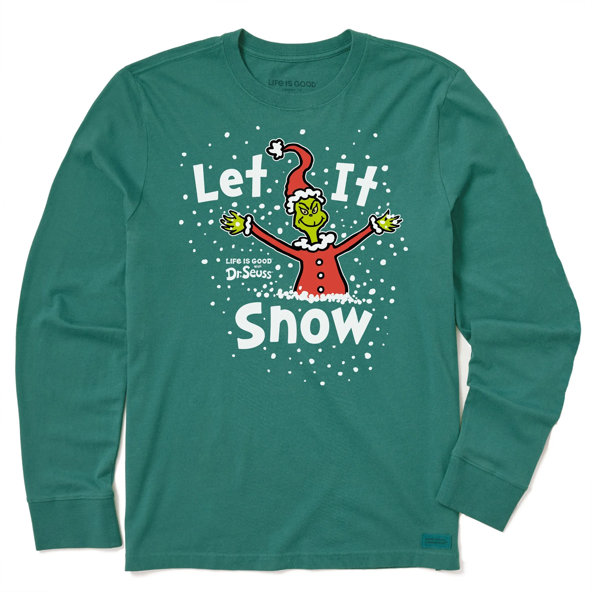Comfort Design proper length Men's Grinch Let It Snow Long Sleeve Crusher Tee