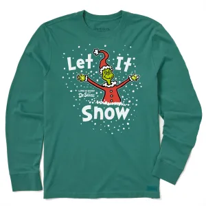 Men's Grinch Let It Snow Long Sleeve Crusher Tee Easy Care Fabric EcoConscious Processing