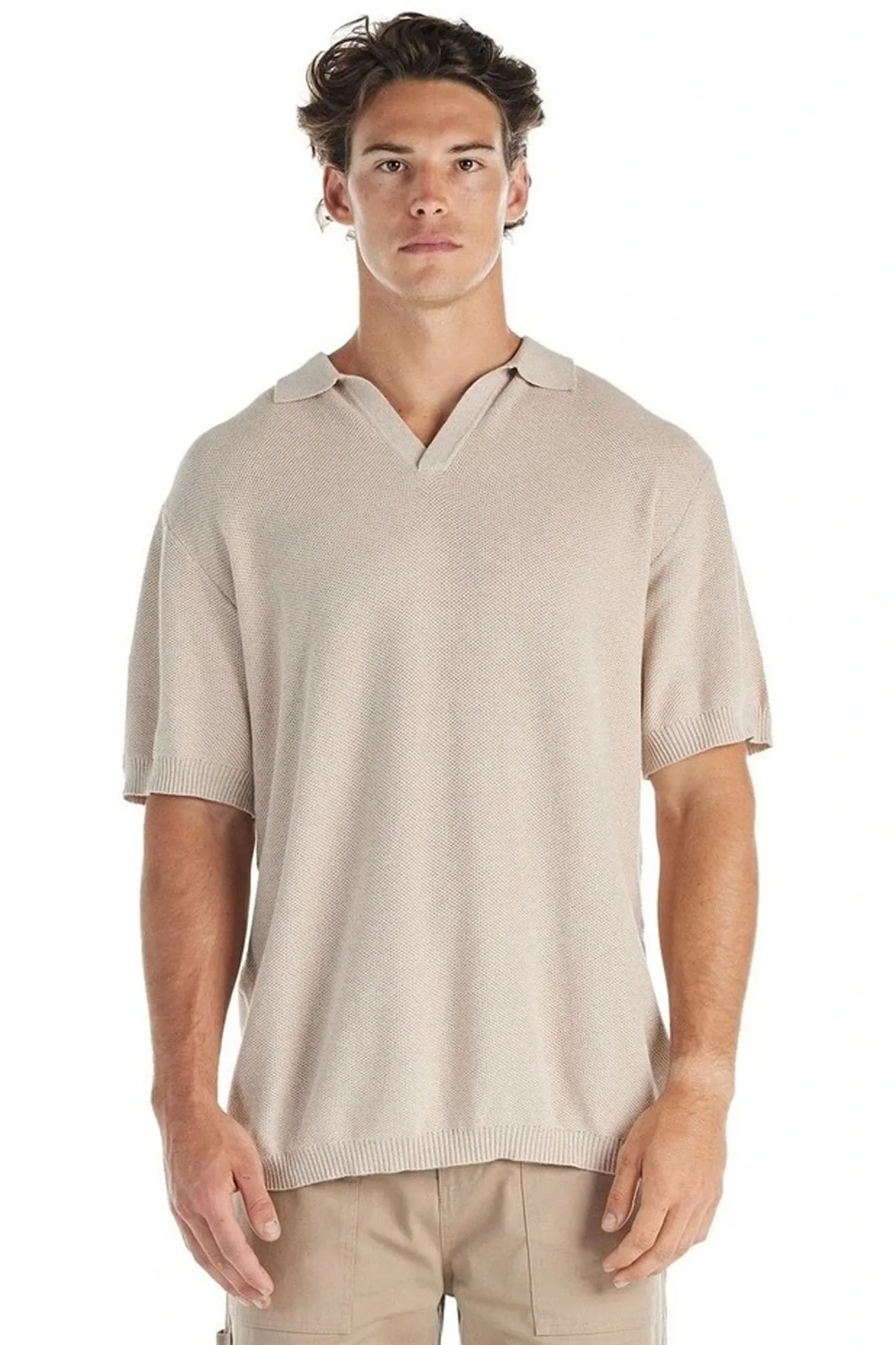 Reinforced Shoulder Stitching Stylish Look St Tropez Short Sleeve Shirt Oat